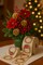 Designer’s Shop WR 63-5215 2.5" x 10 Yards Christmas Wreath Wired Edge Ribbon – Gold Glitter Pinecones, Red Poinsettias & Holiday Garland